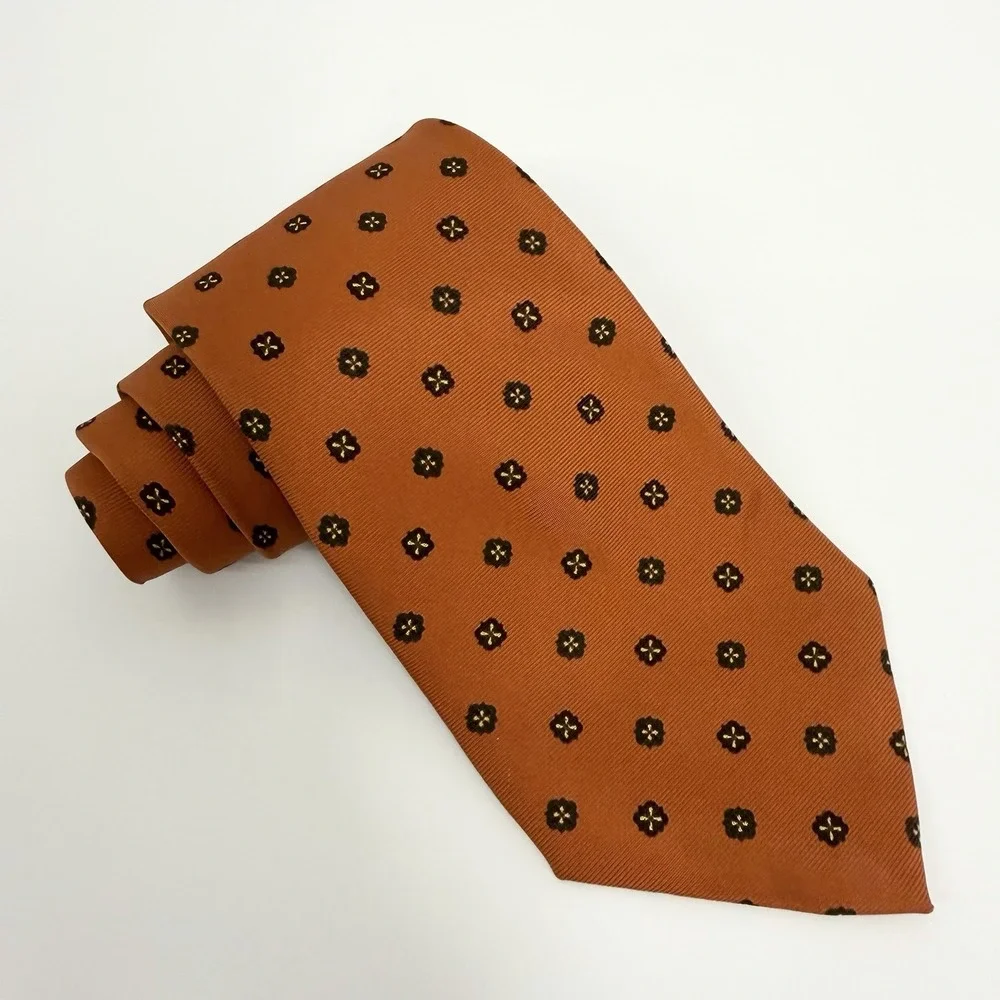 Burberry London Men's Tie Rust Orange Geometric Satin Silk 3.75